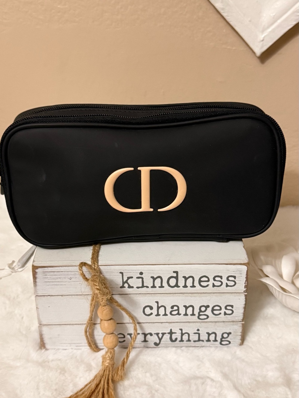 Dior Black Cosmetic Case with Cream CD Emblem